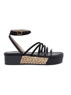 Louise Et Cie BIMO Black Platform Asymmetrical Flatform Straps Wedge Sandals 8 M